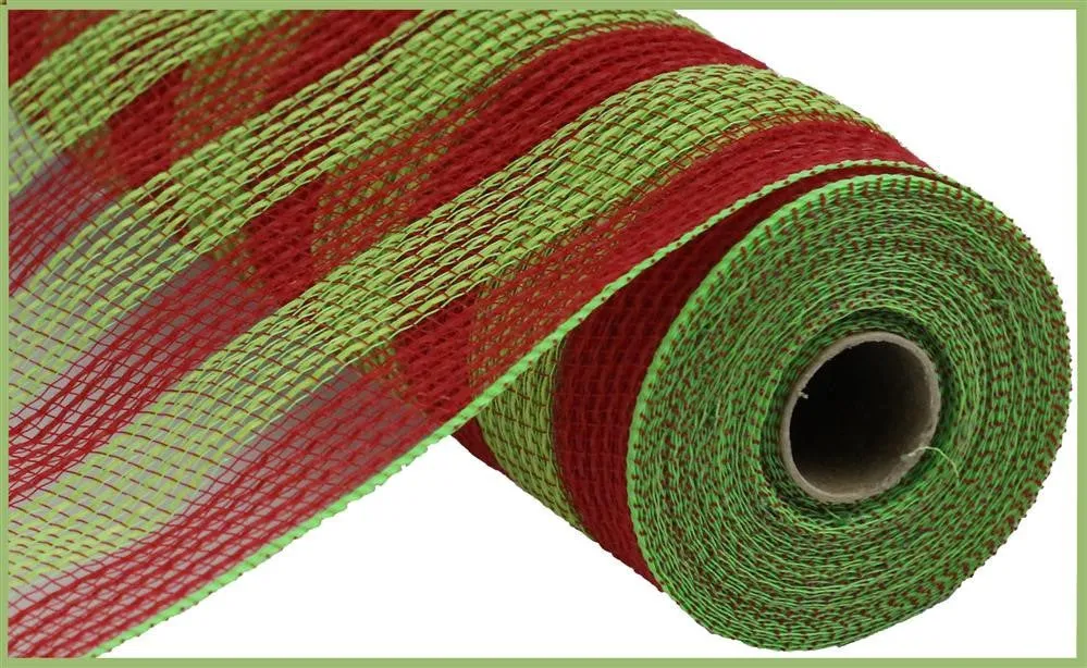 10.25"X10Yd Faux Jute/Pp Small Stripe  Red/Fresh Green  RY831955