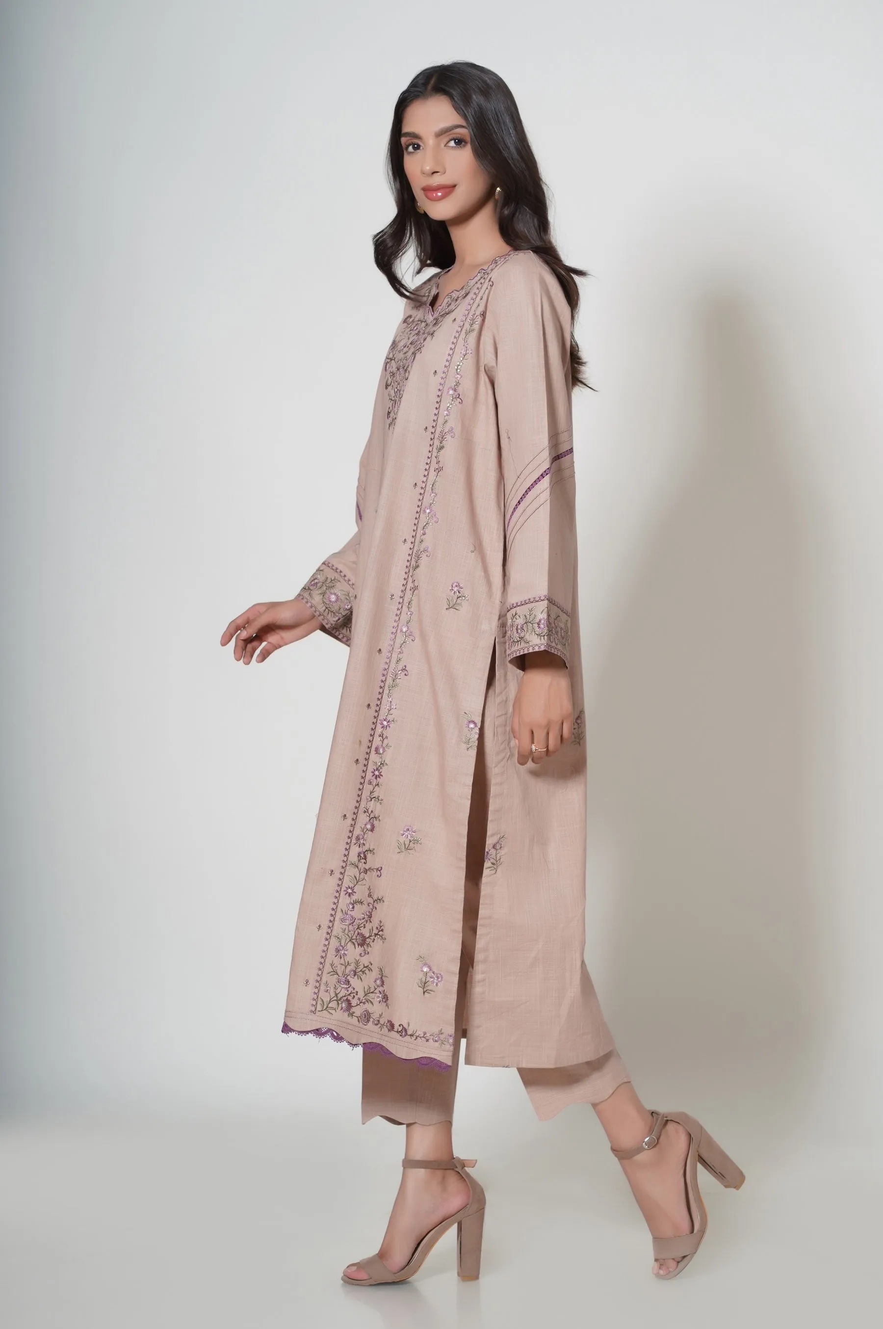 2 Piece Unstitched Embroidered Slub Suit