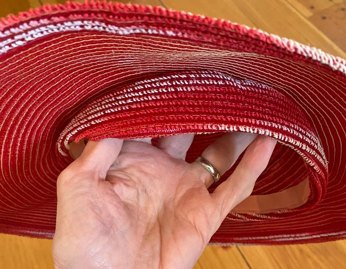 30s Vintage Platter Sun Hat Wide Brim Red & White Summer 40s Garden Party Hat VFG