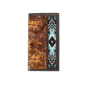 3D Blue Floral Embroidered Inlay - Mens Rodeo Wallet