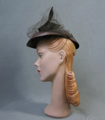 40s Women's Tilt Hat Vintage 1940s Cap Doll Winged Bow Gage VFG