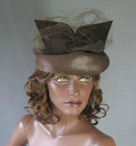 40s Women's Tilt Hat Vintage 1940s Cap Doll Winged Bow Gage VFG