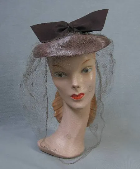 40s Women's Tilt Hat Vintage 1940s Cap Doll Winged Bow Gage VFG