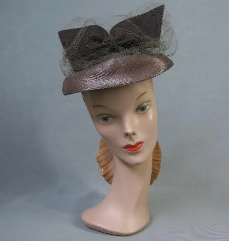 40s Women's Tilt Hat Vintage 1940s Cap Doll Winged Bow Gage VFG