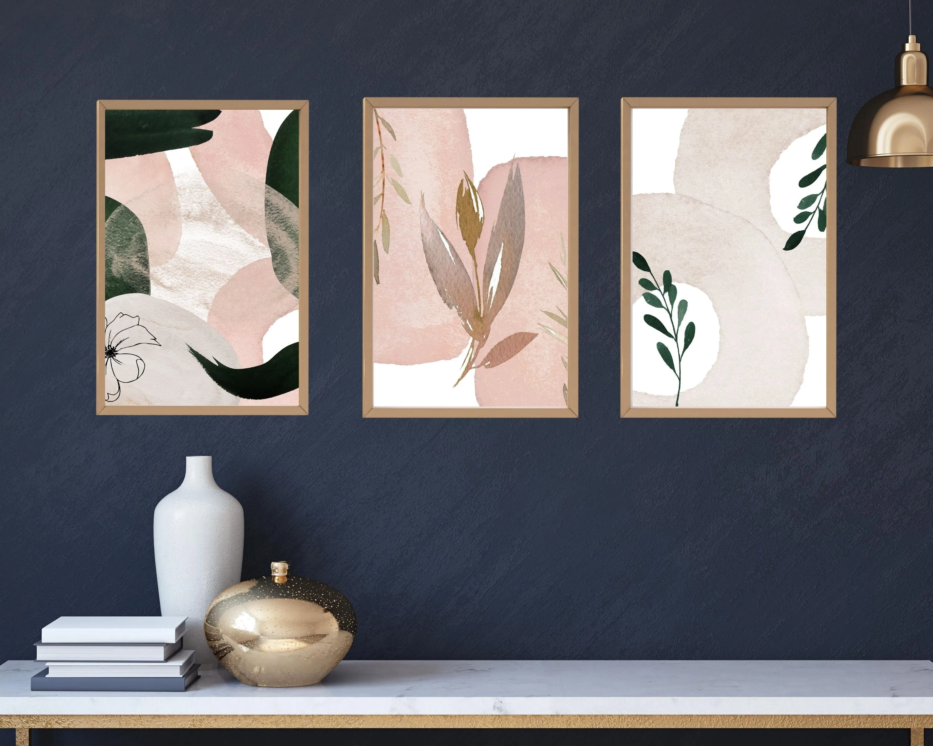 Abstract Boho Art Prints | Beige Pink Green Gold