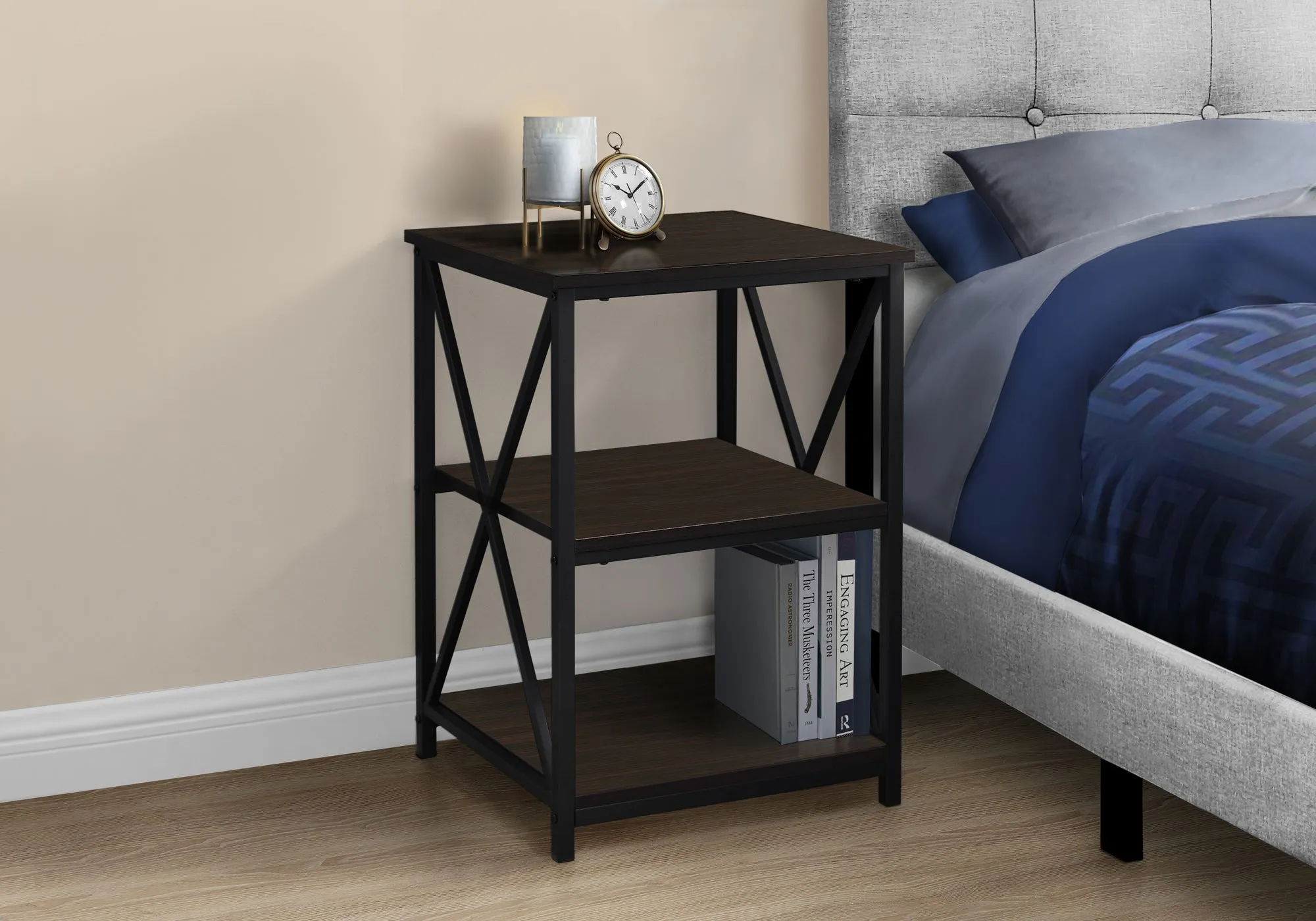 Accent Table - 26"H / Espresso / Black Metal