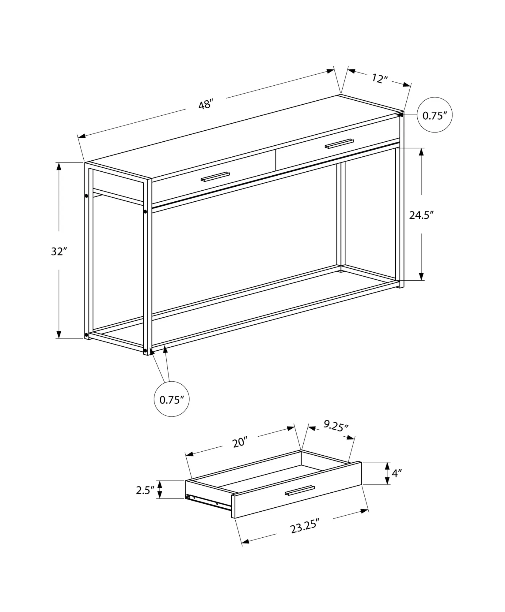 Accent Table - 48"L / Dark Taupe / Black Hall Console