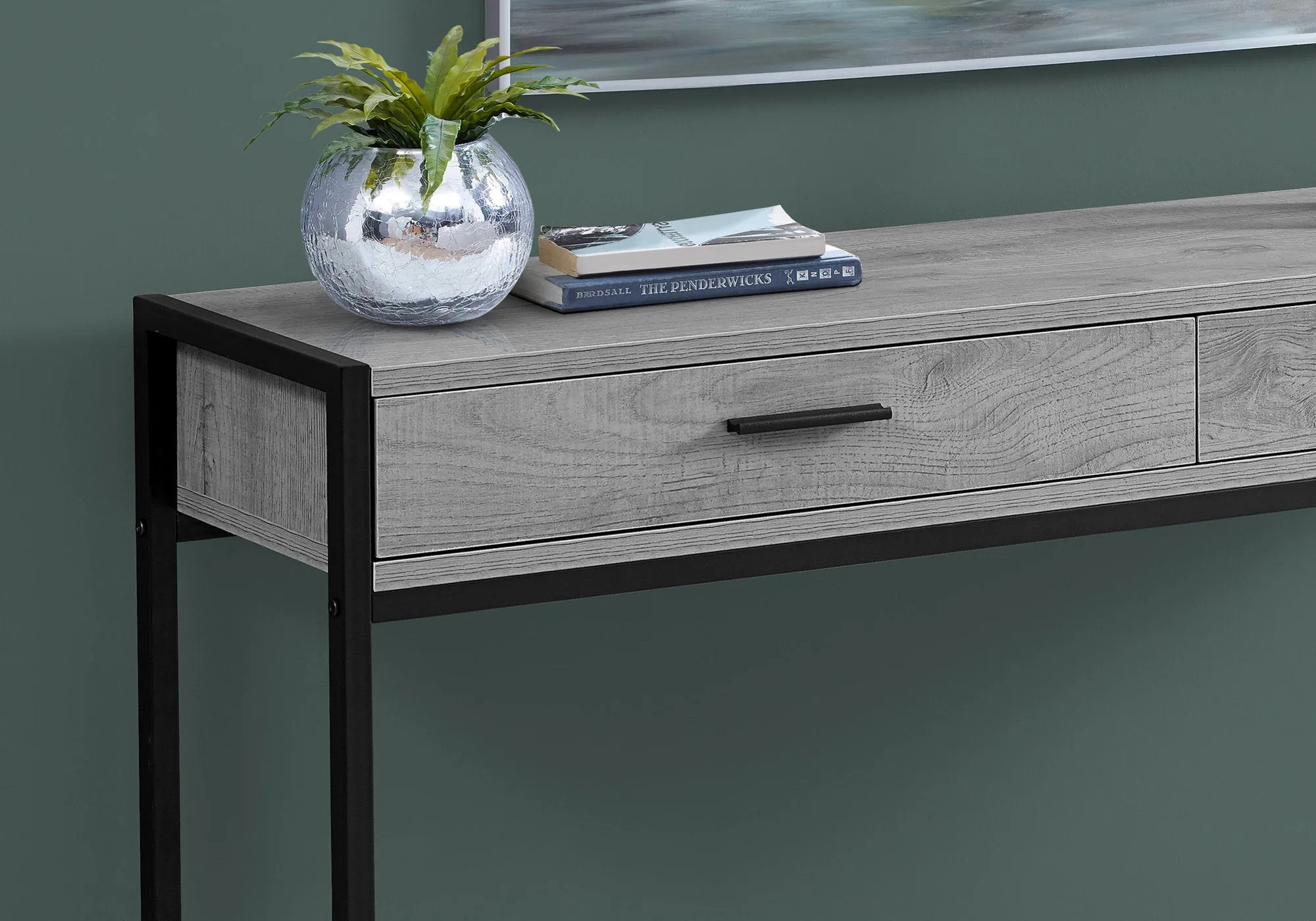 Accent Table - 48"L / Grey / Black Metal Hall Console