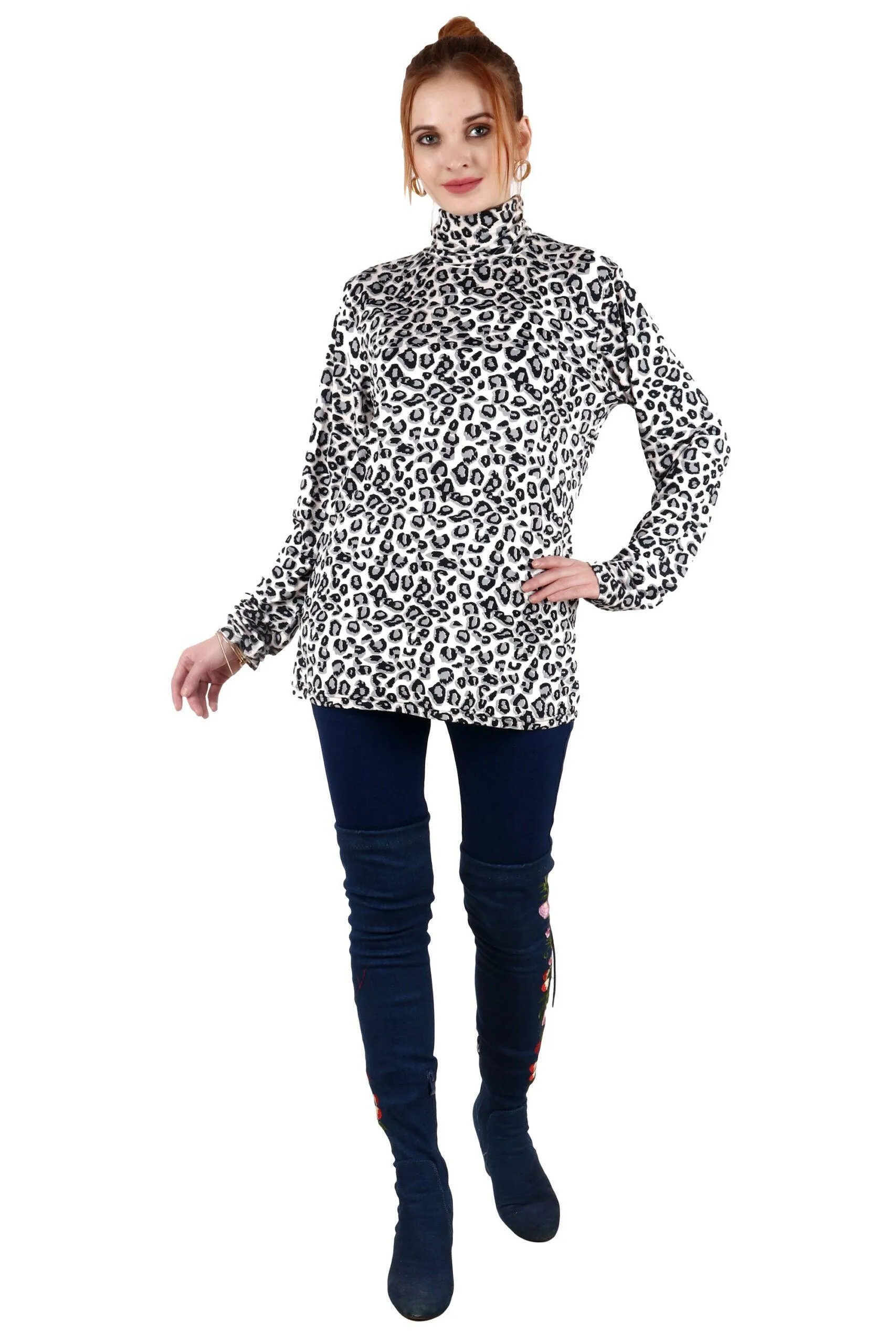 Black & White Animal Printed High Neck Top