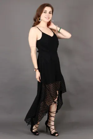 Black Dobby Asymmetric Dress