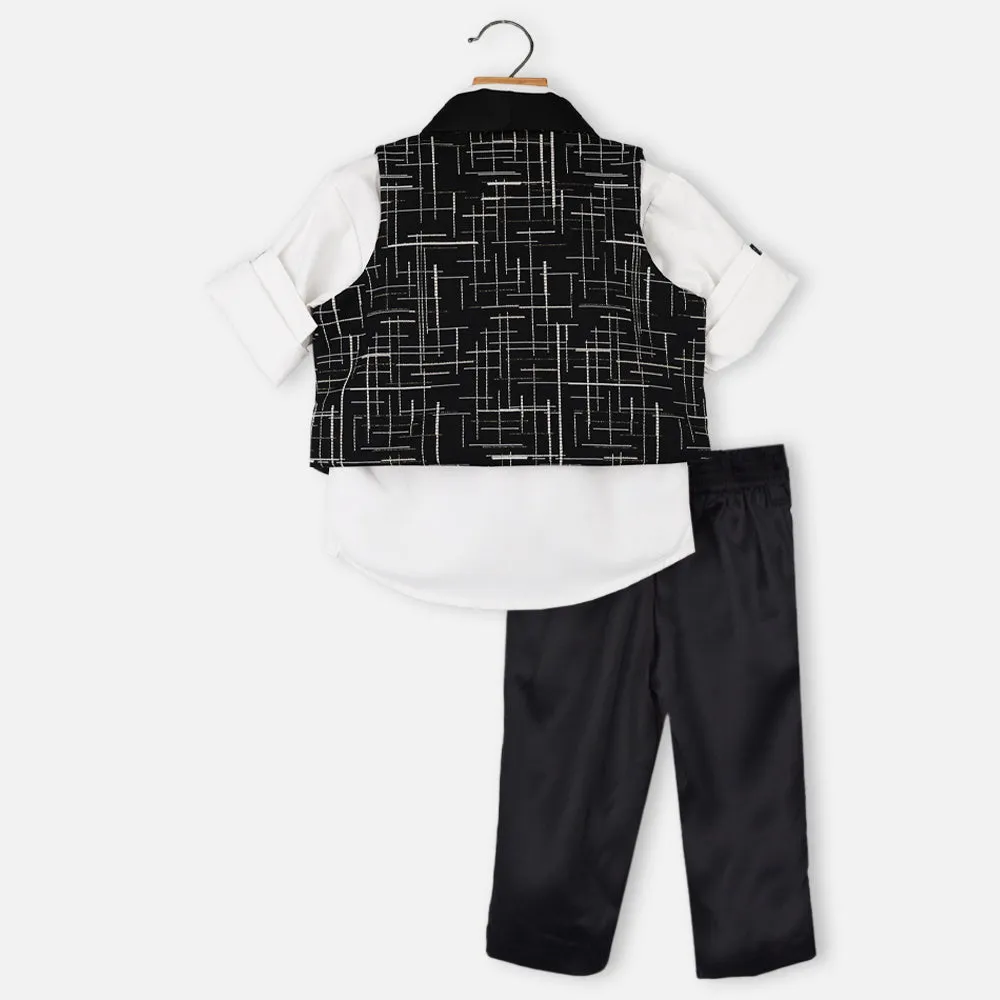 Black Printed Waistcoat With White Shirt & Pant