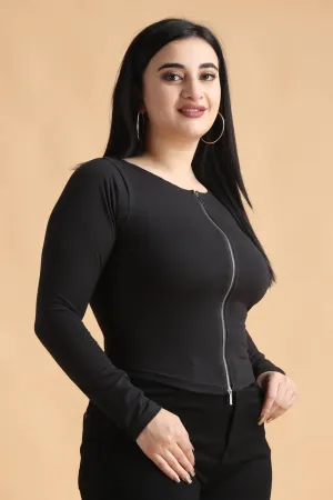 Black Solid Top with Zipper