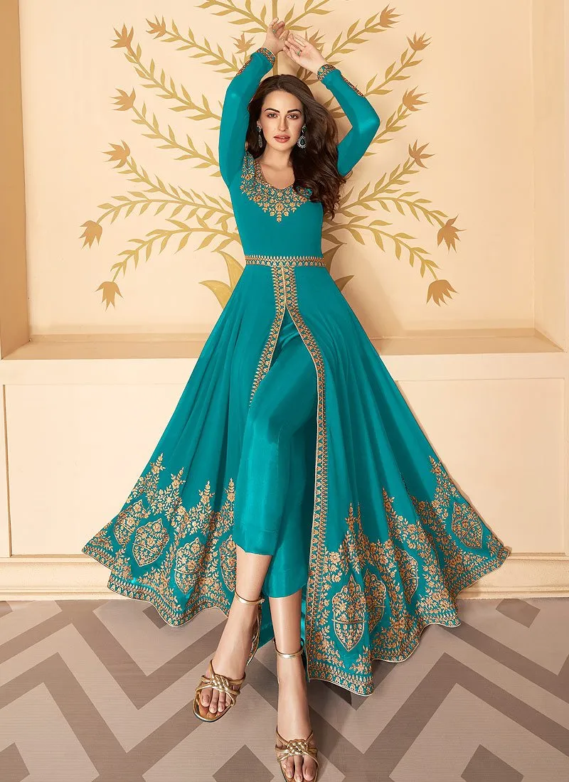 Blue Front Slit Party Wear Anarkali Suit