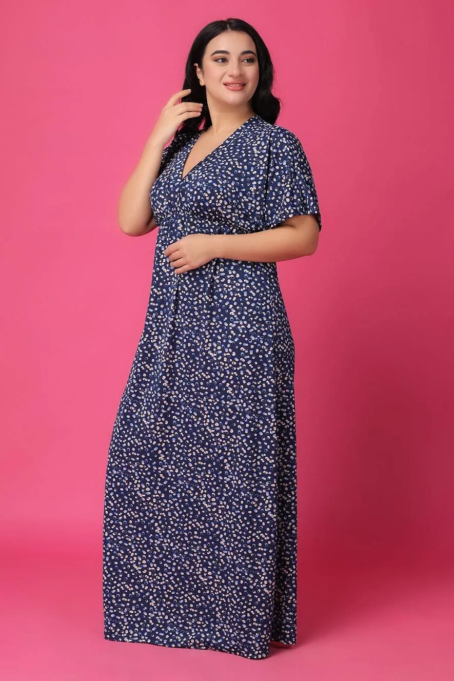 Blue Polka Dot Printed Night Dress