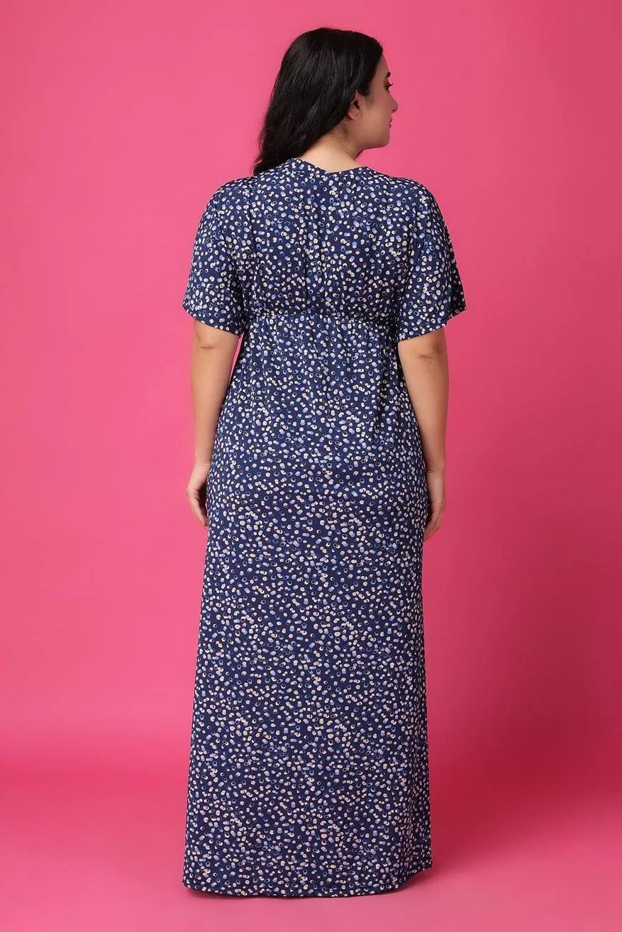 Blue Polka Dot Printed Night Dress