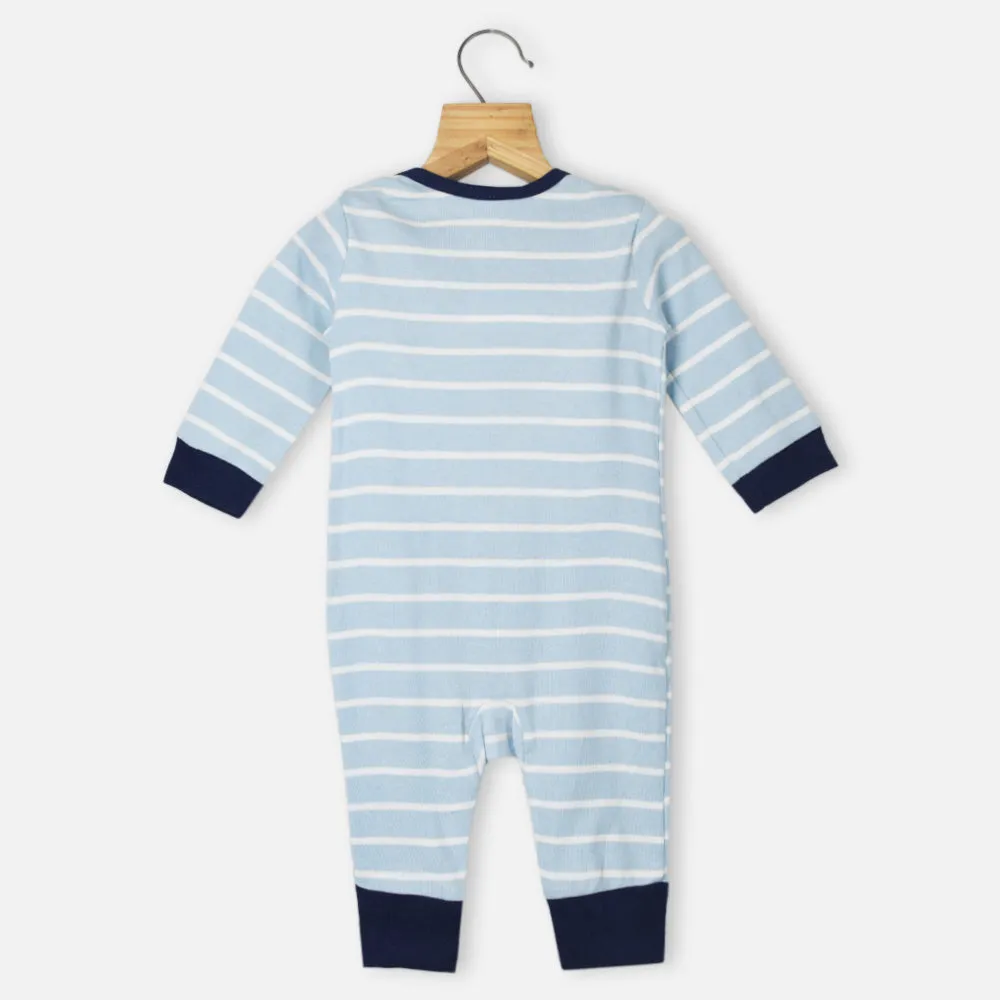 Blue Striped Printed Cotton Baby Clothing Set- 3 Pieces