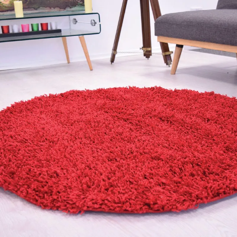 Bright Red Thick Shaggy Rug - California