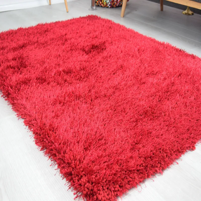 Bright Red Thick Shaggy Rug - California