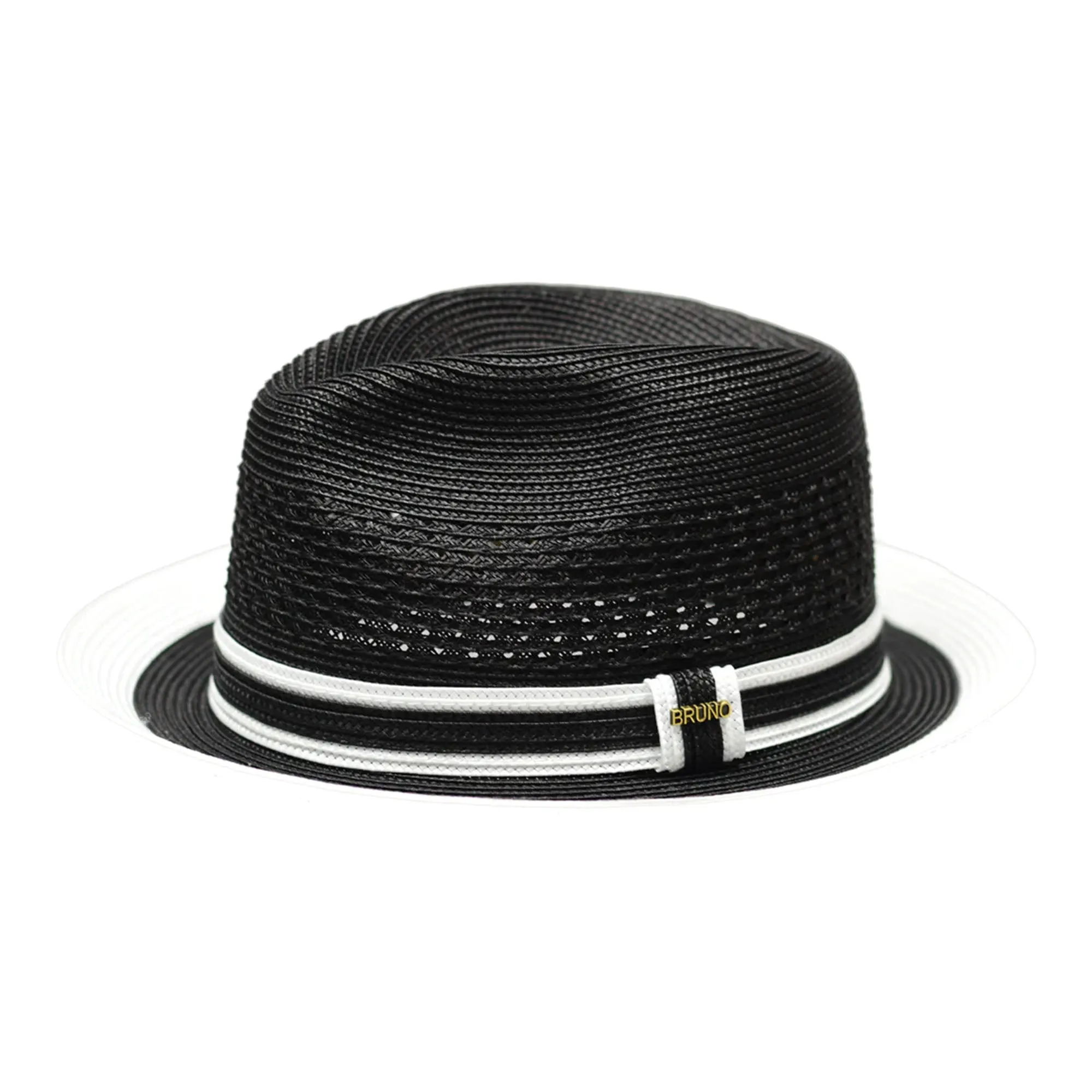 Bruno Capelo Retro 2-Tone Straw Fedora Hat Snap Brim