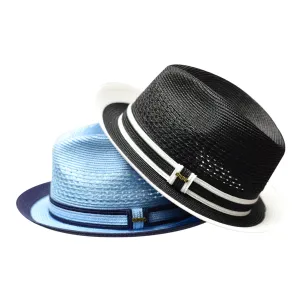 Bruno Capelo Retro 2-Tone Straw Fedora Hat Snap Brim