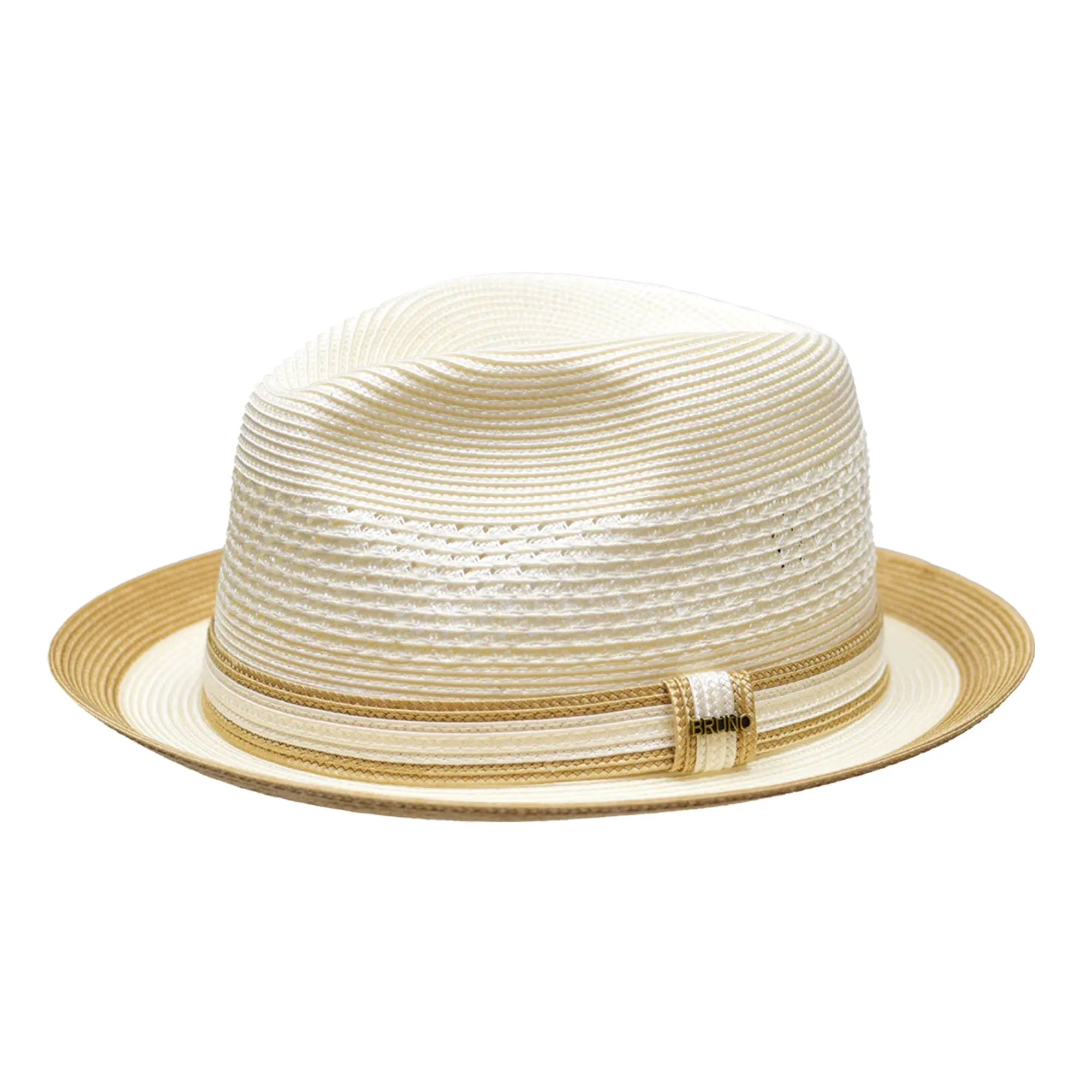 Bruno Capelo Retro 2-Tone Straw Fedora Hat Snap Brim