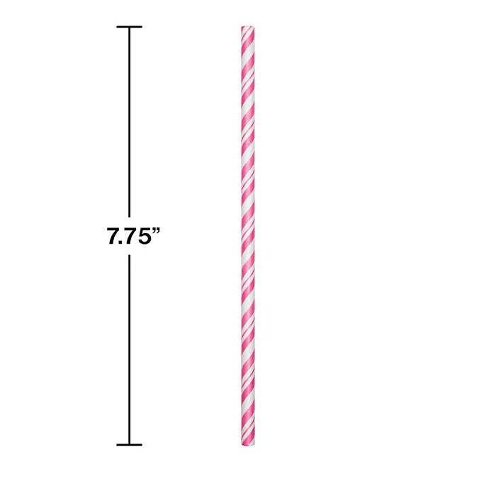 Bulk Candy Pink and White Striped Flex Paper Straws (144 per Case)