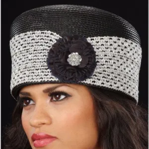 BW9004-Black Pillbox Dress Hat with Metallic Trim