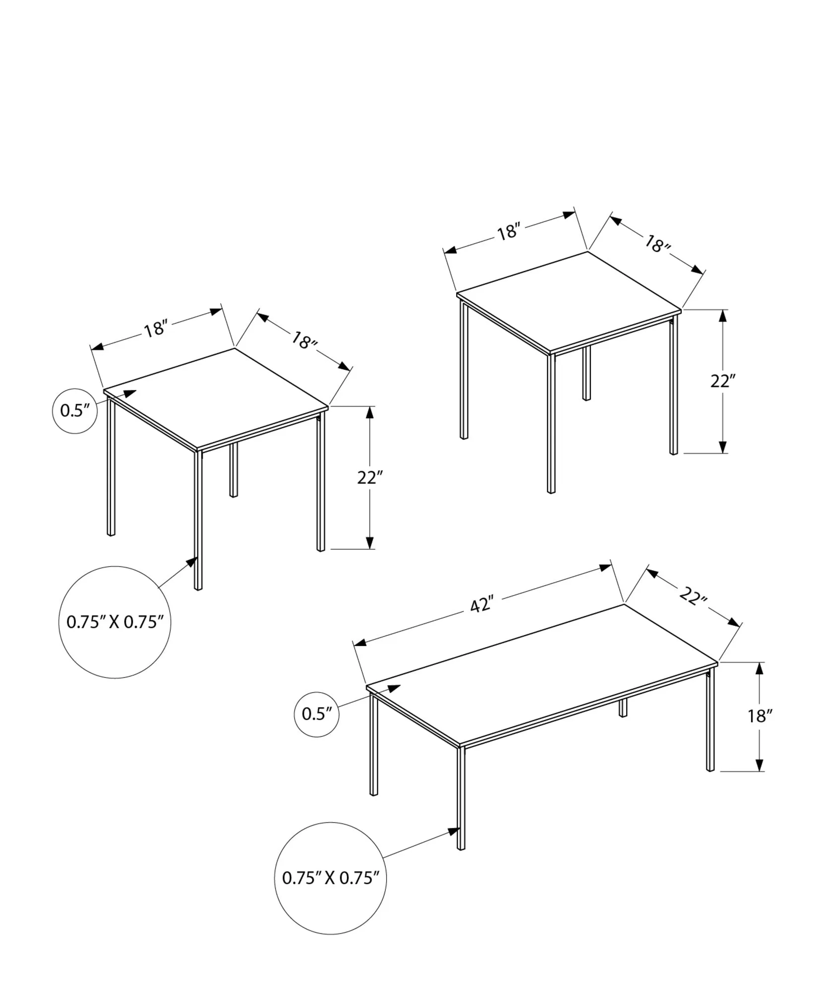 Contemporary 3pc Black Metal Coffee & End Table Set with White Marble Look Laminate