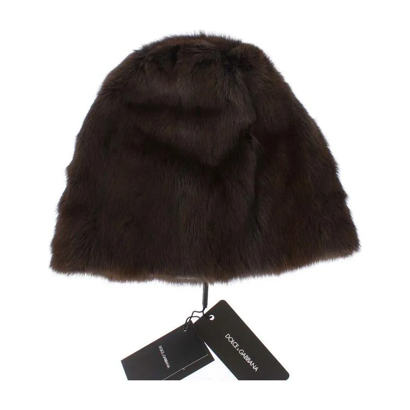 Dolce & Gabbana Luxurious Brown Weasel Fur Beanie