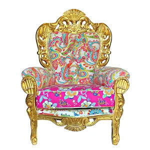 Elegant Baroque Style Floral Upholstered Armchair