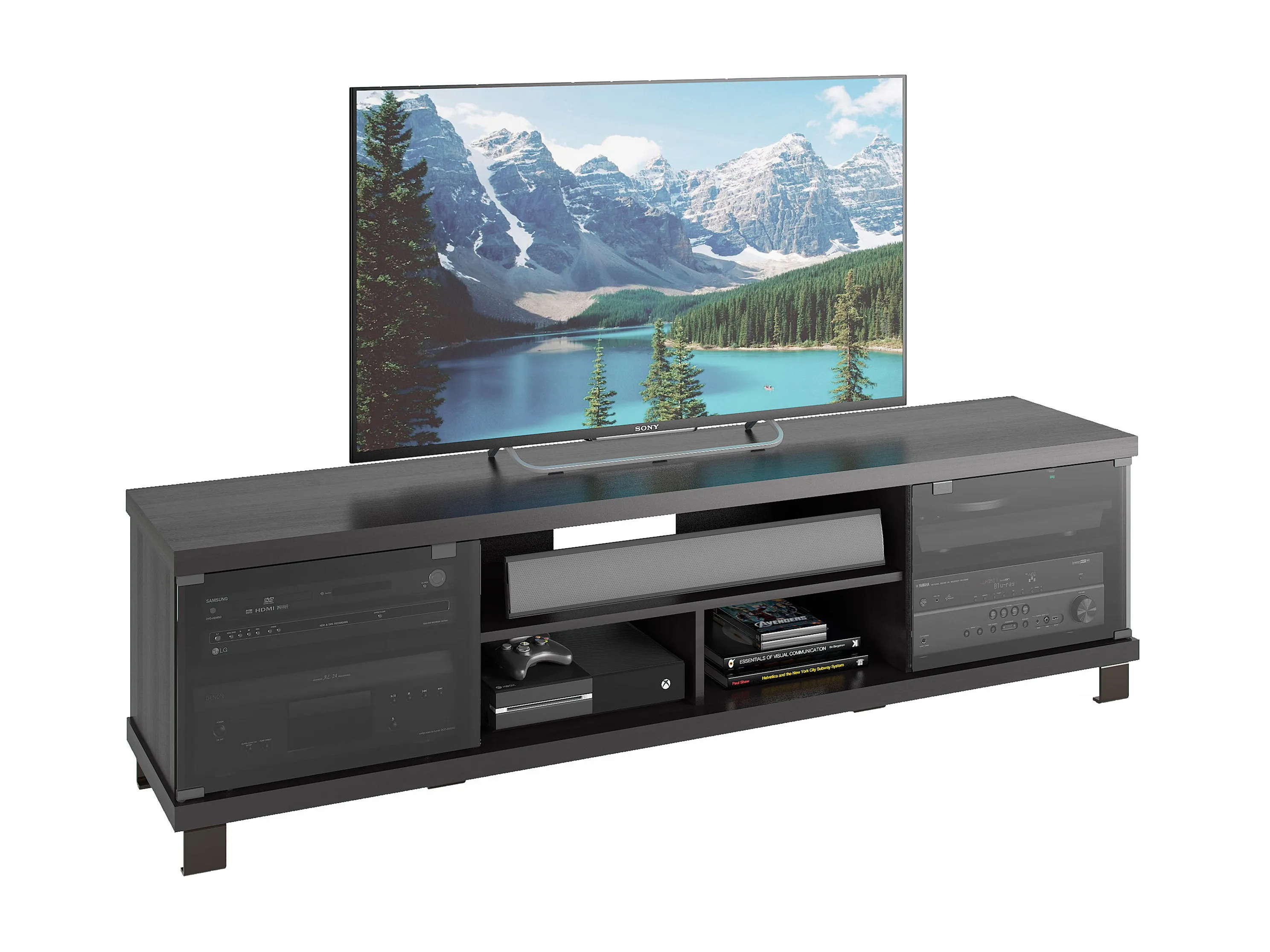 Extra Long Black Wood TV Stand, TVs up to 85"