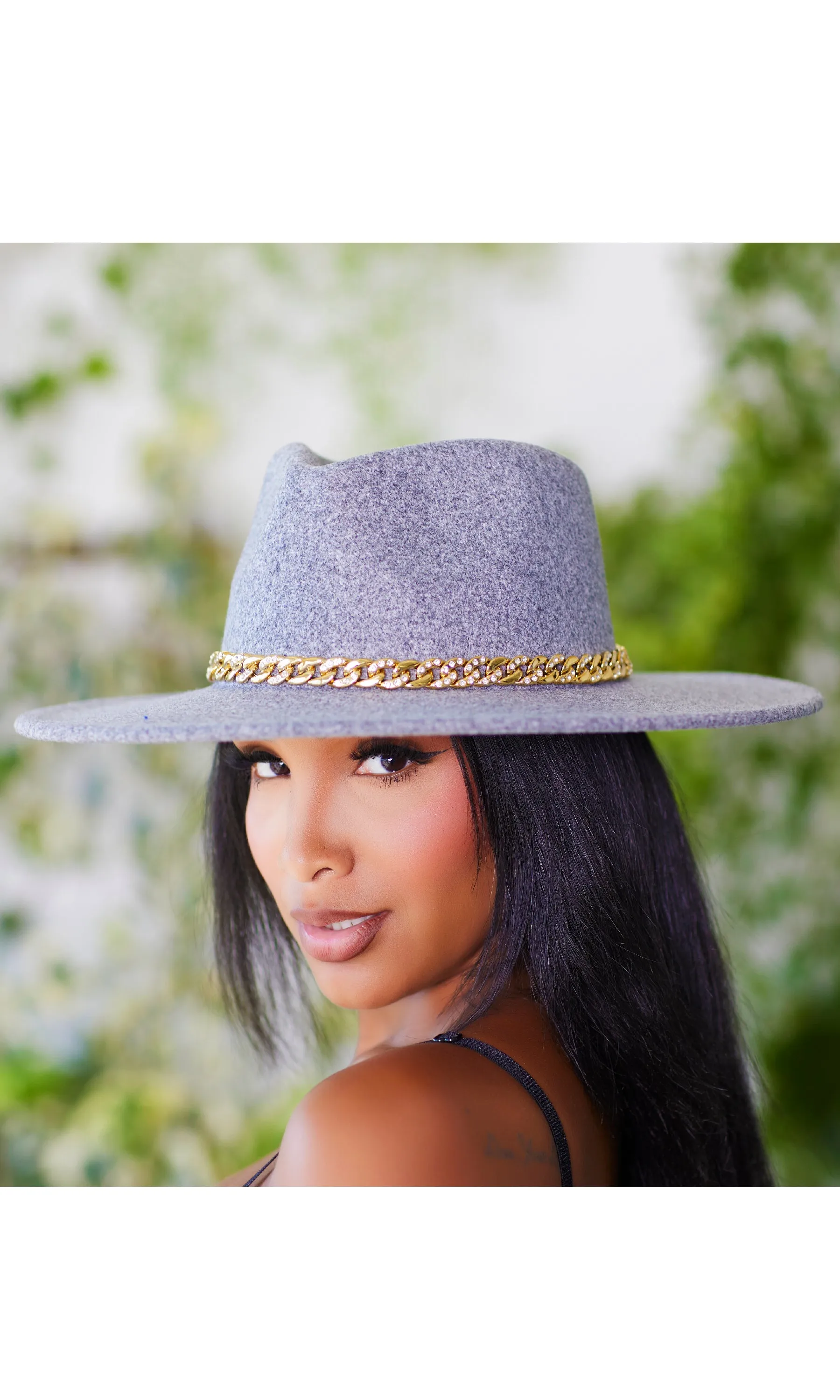 Gray Fedora With Chain Detail