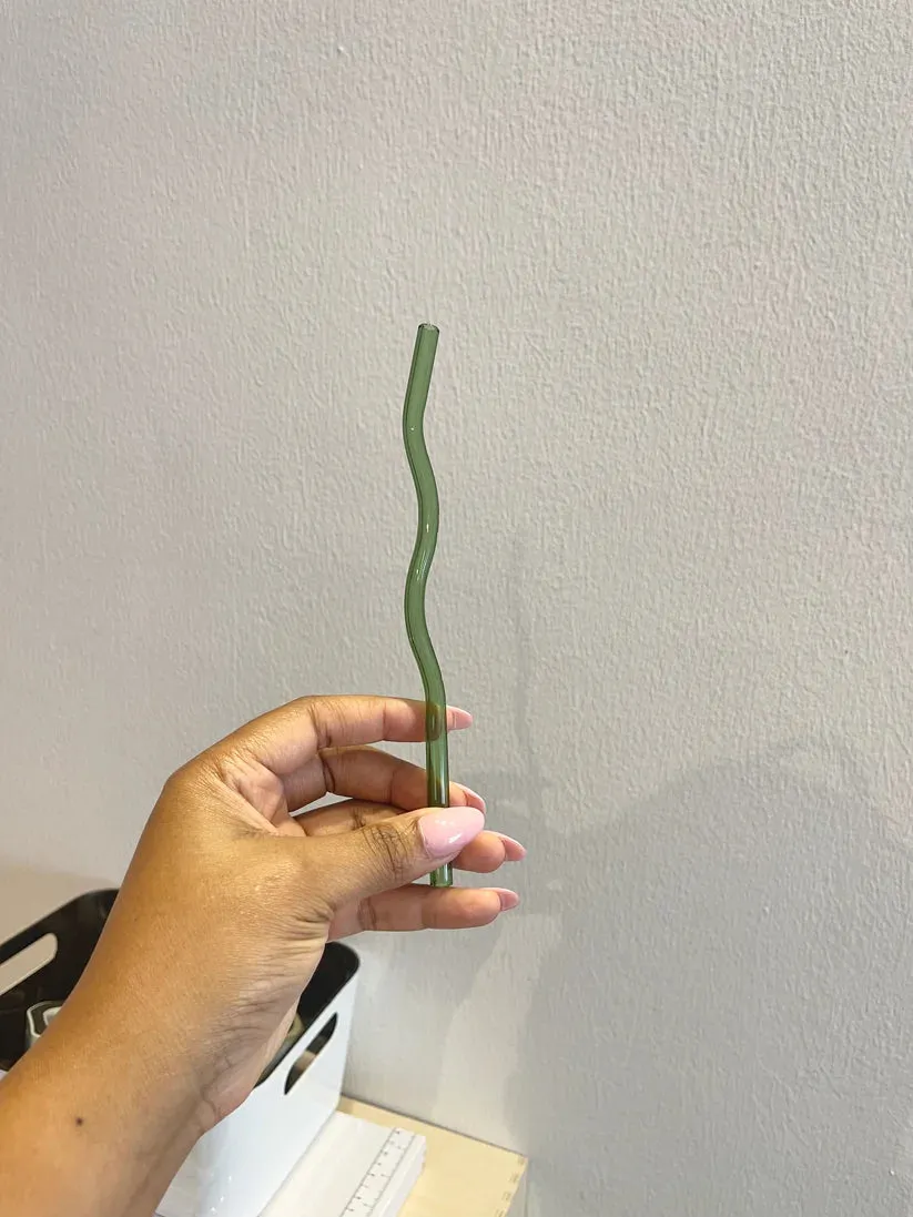 Green Transparent Wavy Straw