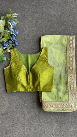 Green viscose silk saree with hand work blouse