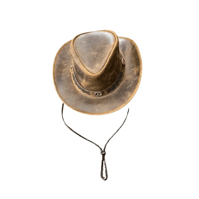 Hazy Blue Unisex Cowboy Distressed Leather Hat - Detroit