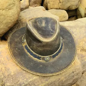 Hazy Blue Unisex Cowboy Distressed Leather Hat - Detroit