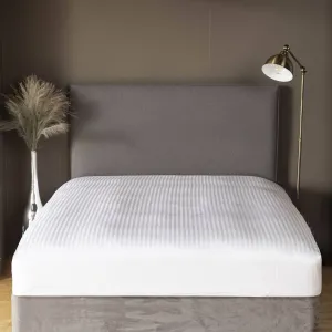 Hotel Satin Stripe  White Fitted Sheet - Multiple Sizes