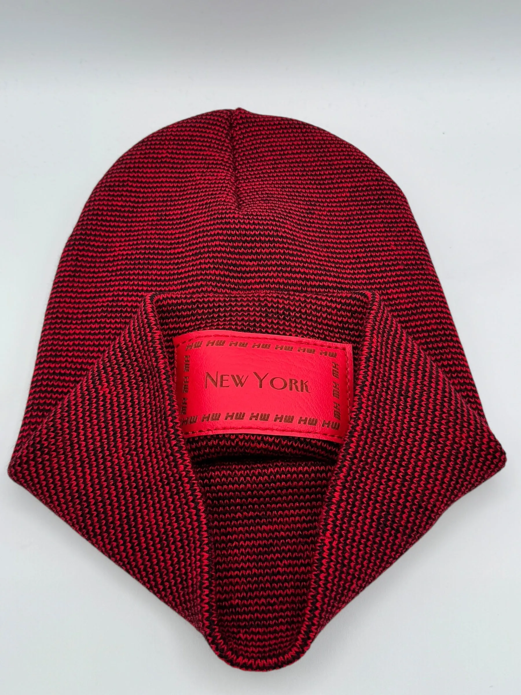 HW New York Traditional Fusion Cuffed Beanie - Red / Black Hat, Made in USA (Limited Edition)