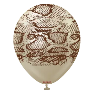 Kalisan 12" Snake Printed Mirror White Gold (Dark Brown) Latex Balloon, 25 pieces