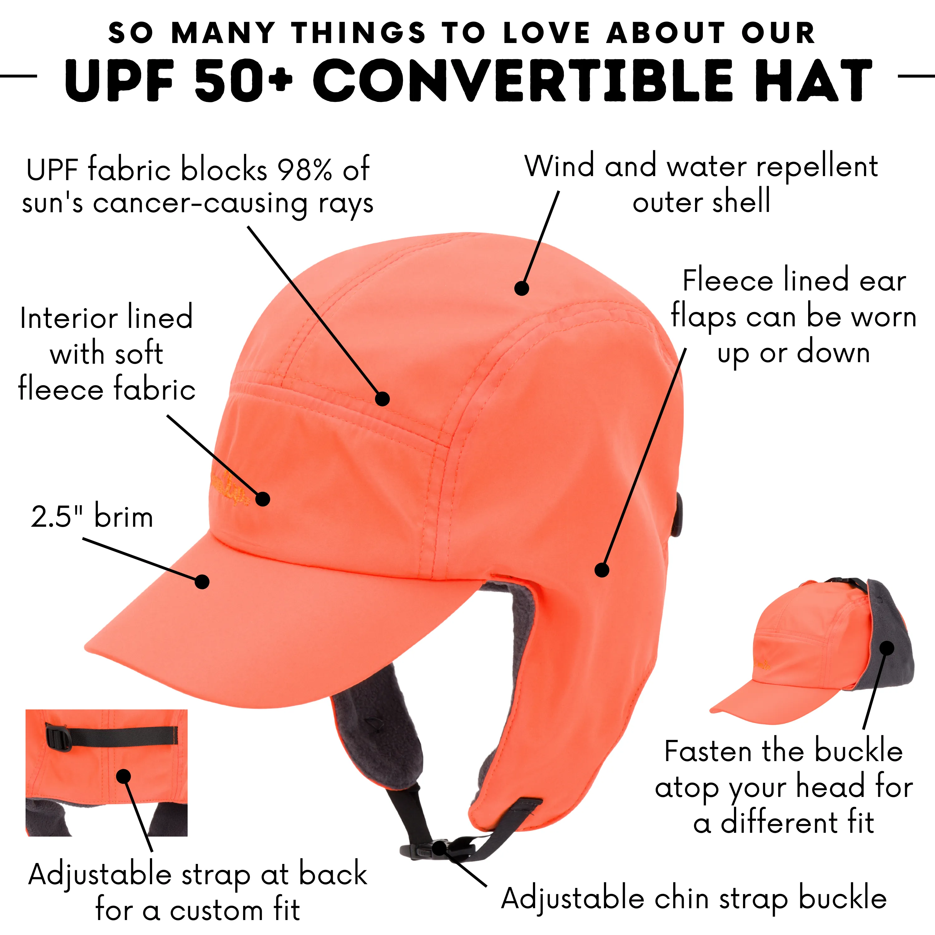 Kids Arctic Chill Winter Convertible Sun Hat - Orange