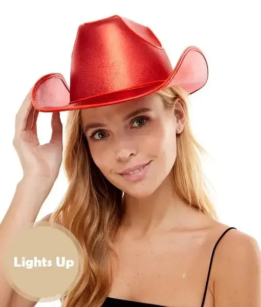 Light Up Cowboy Hat - Neon Red