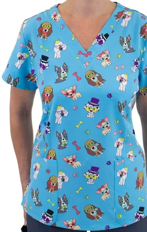 Maevn Printed V-Neck Scrub Top - Cool Dogs