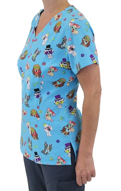 Maevn Printed V-Neck Scrub Top - Cool Dogs