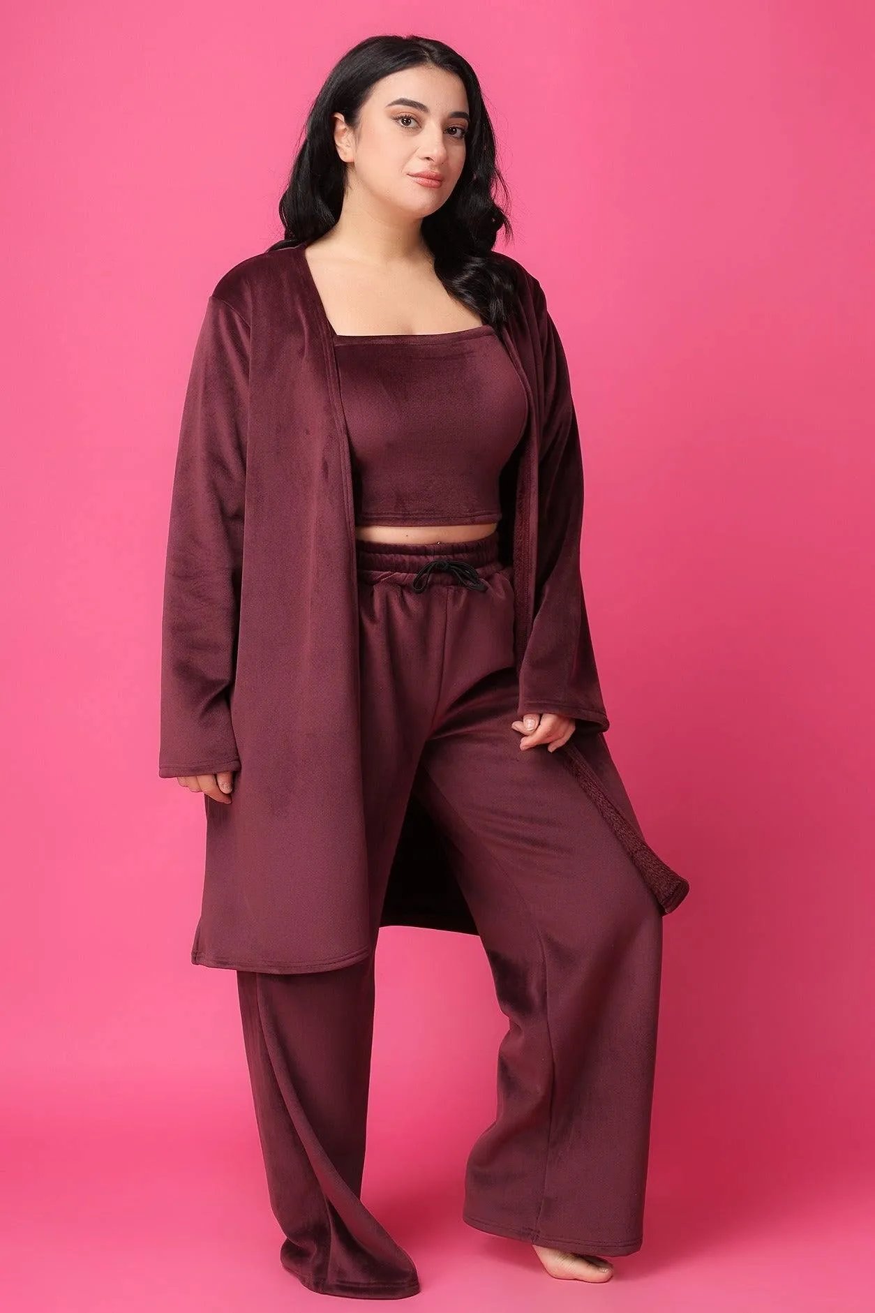 Maroon Solid Winter Set with Robe