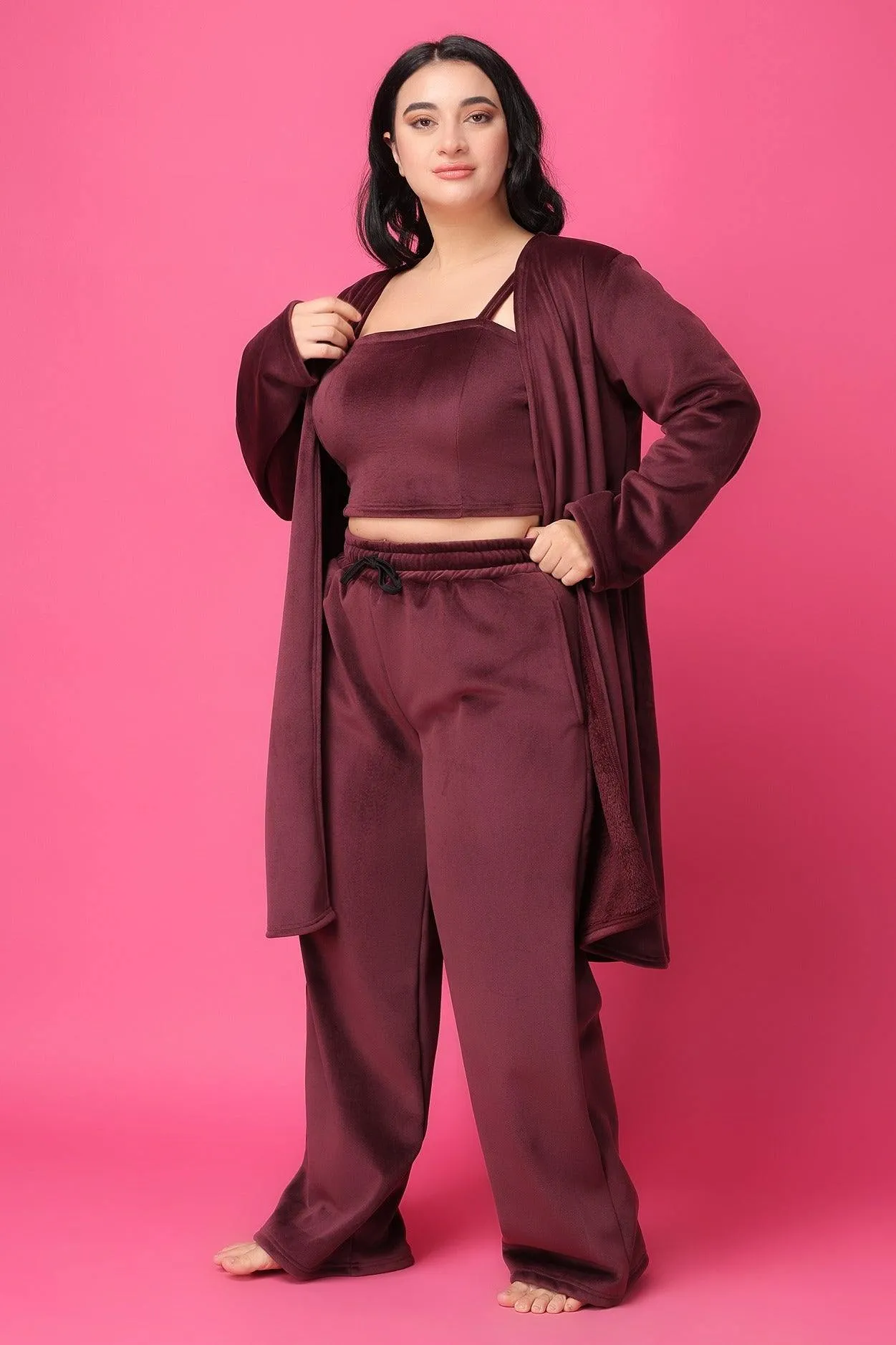 Maroon Solid Winter Set with Robe