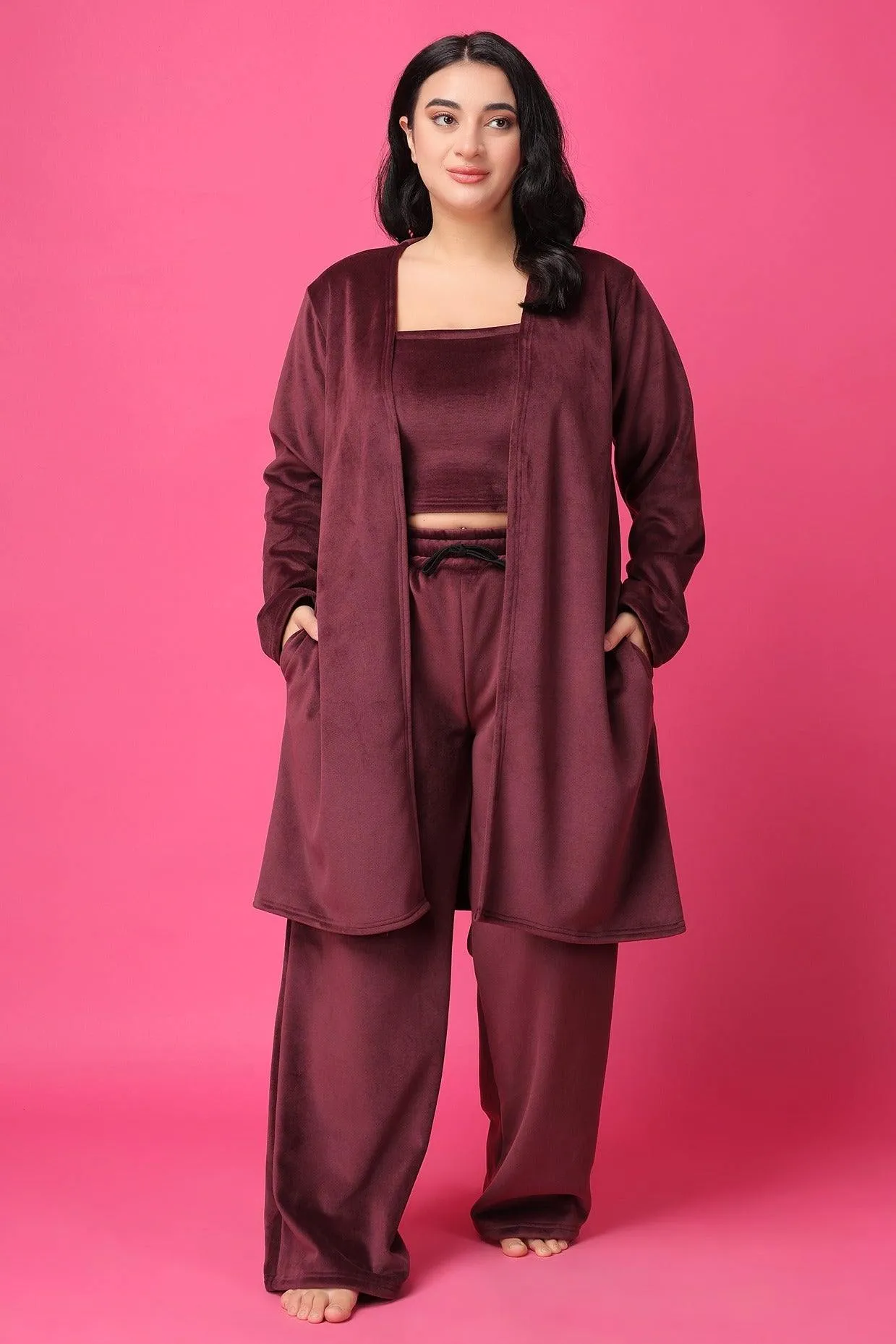 Maroon Solid Winter Set with Robe