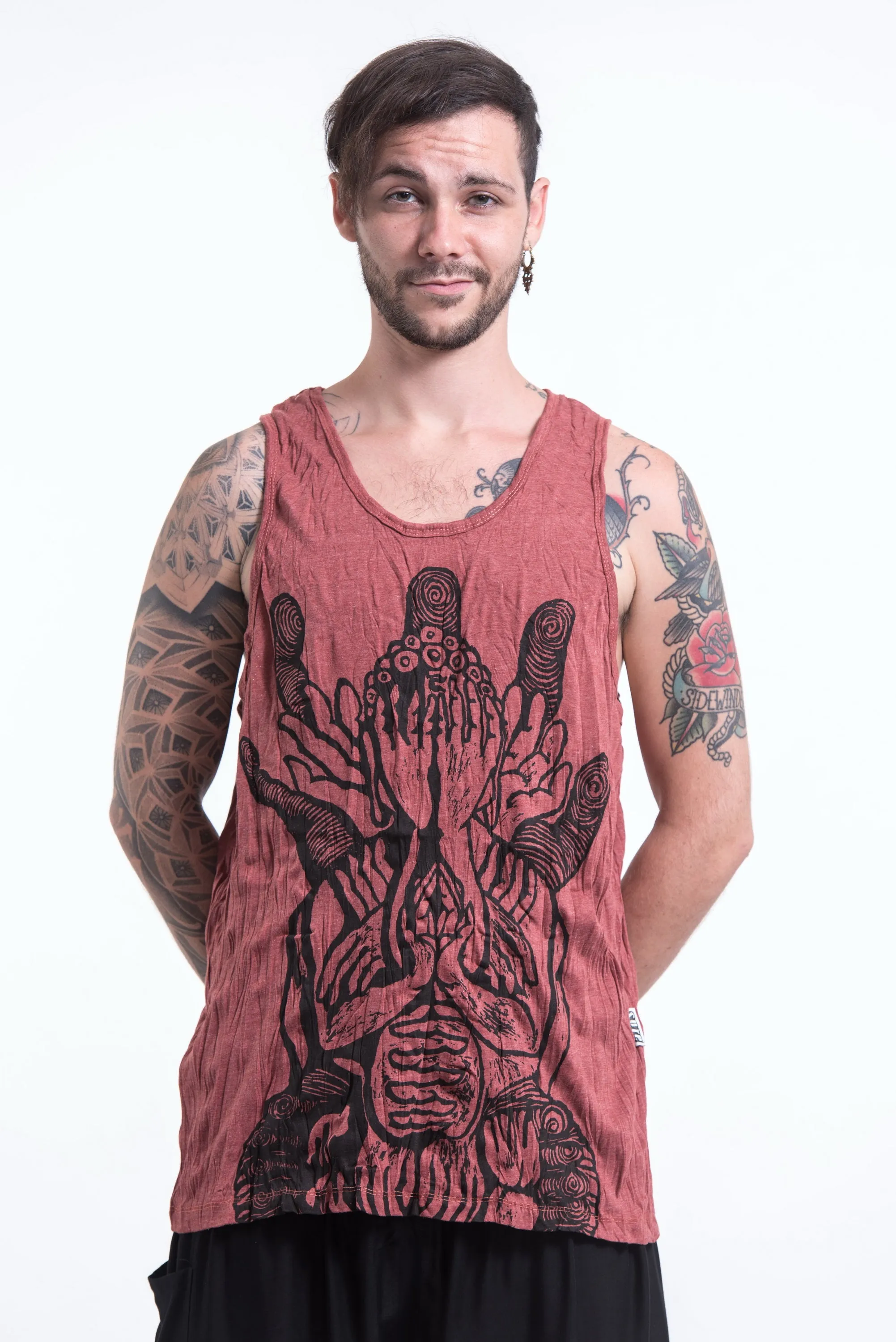 Mens See No Evil Buddha Tank Top in Brick