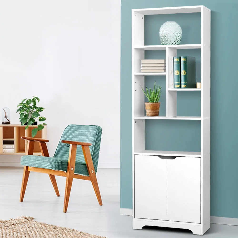 Modern 8-Shelf White Bookshelf with Cabinet - Artiss