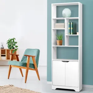 Modern 8-Shelf White Bookshelf with Cabinet - Artiss