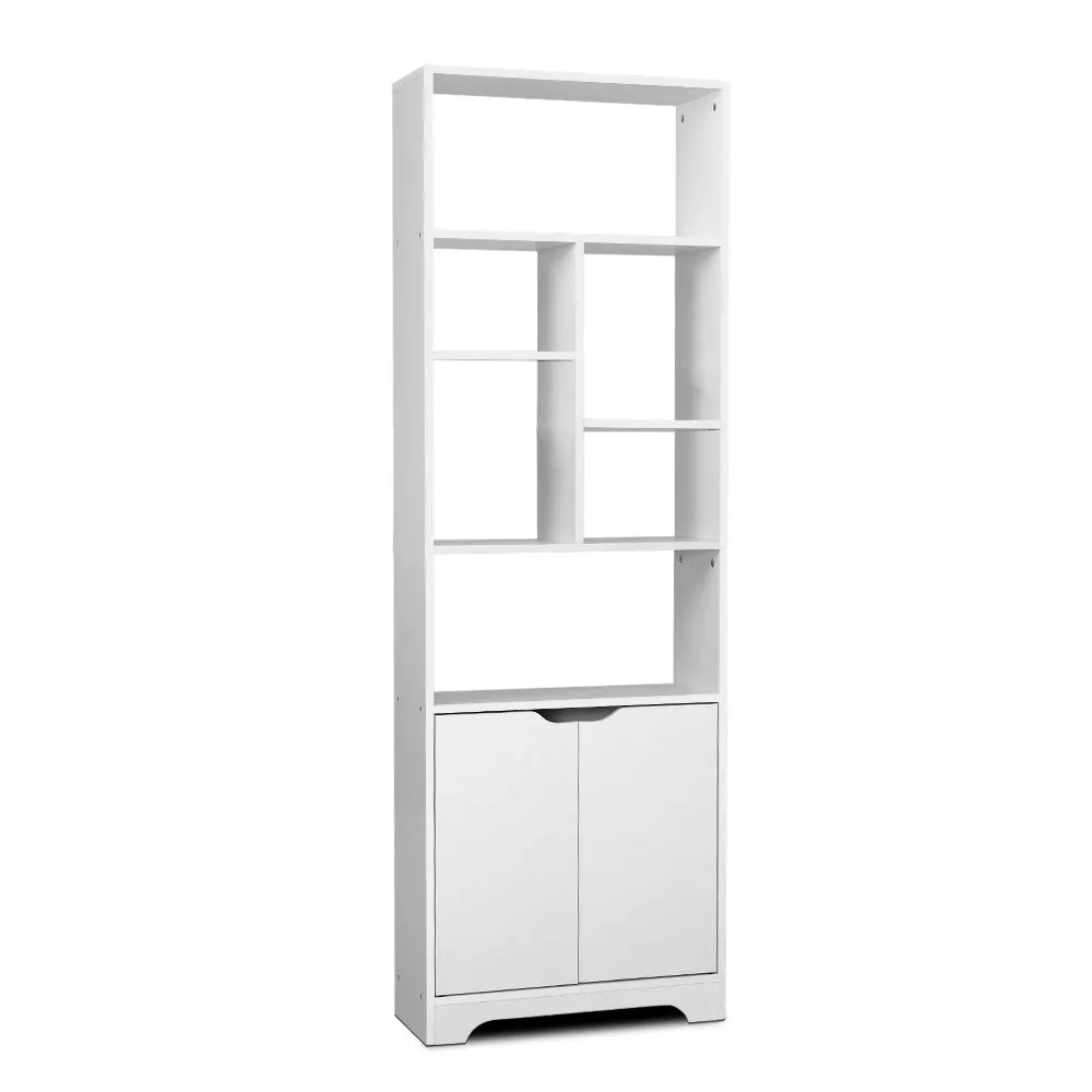 Modern 8-Shelf White Bookshelf with Cabinet - Artiss